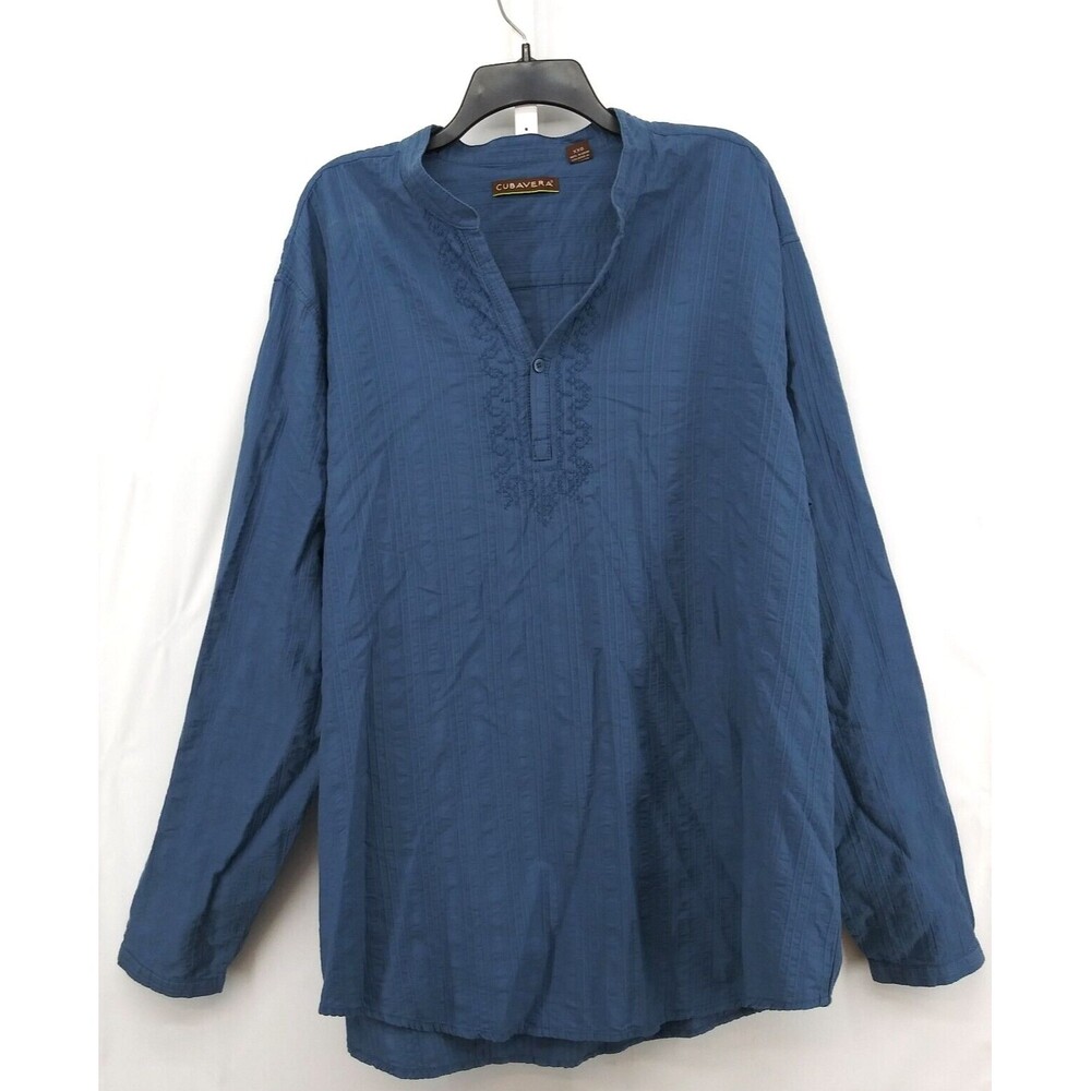 Cubavera Shirt Womens Size XXL Blue Henley Accented Neckline Long Sleeve Blouse
